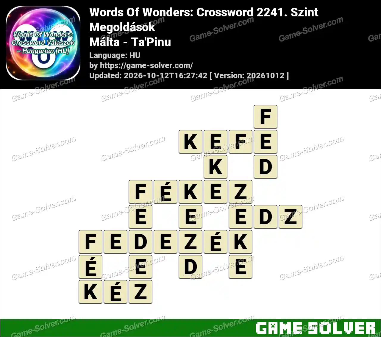 Words Of Wonders: Crossword 2241. Szint Megoldások – Málta – Ta’Pinu